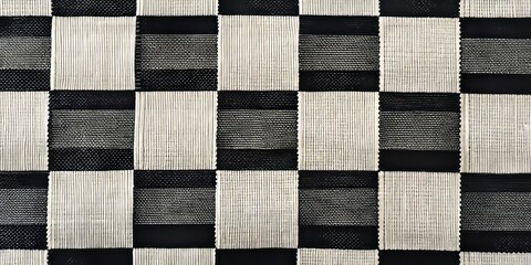 Fototapeta premium Monochrome fabric features crisscrossed pattern with alternating black and white squares creating a striking visual