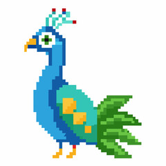 Obraz premium Colorful Pixel Art Peacock Vibrant Digital Retro Style Animal Illustration