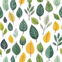 Obraz premium Seamless Natural Foliage Pattern with Vibrant Leaves on Crisp White Background