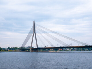 View of the Vanšu Bridge in Riga, Latvia
