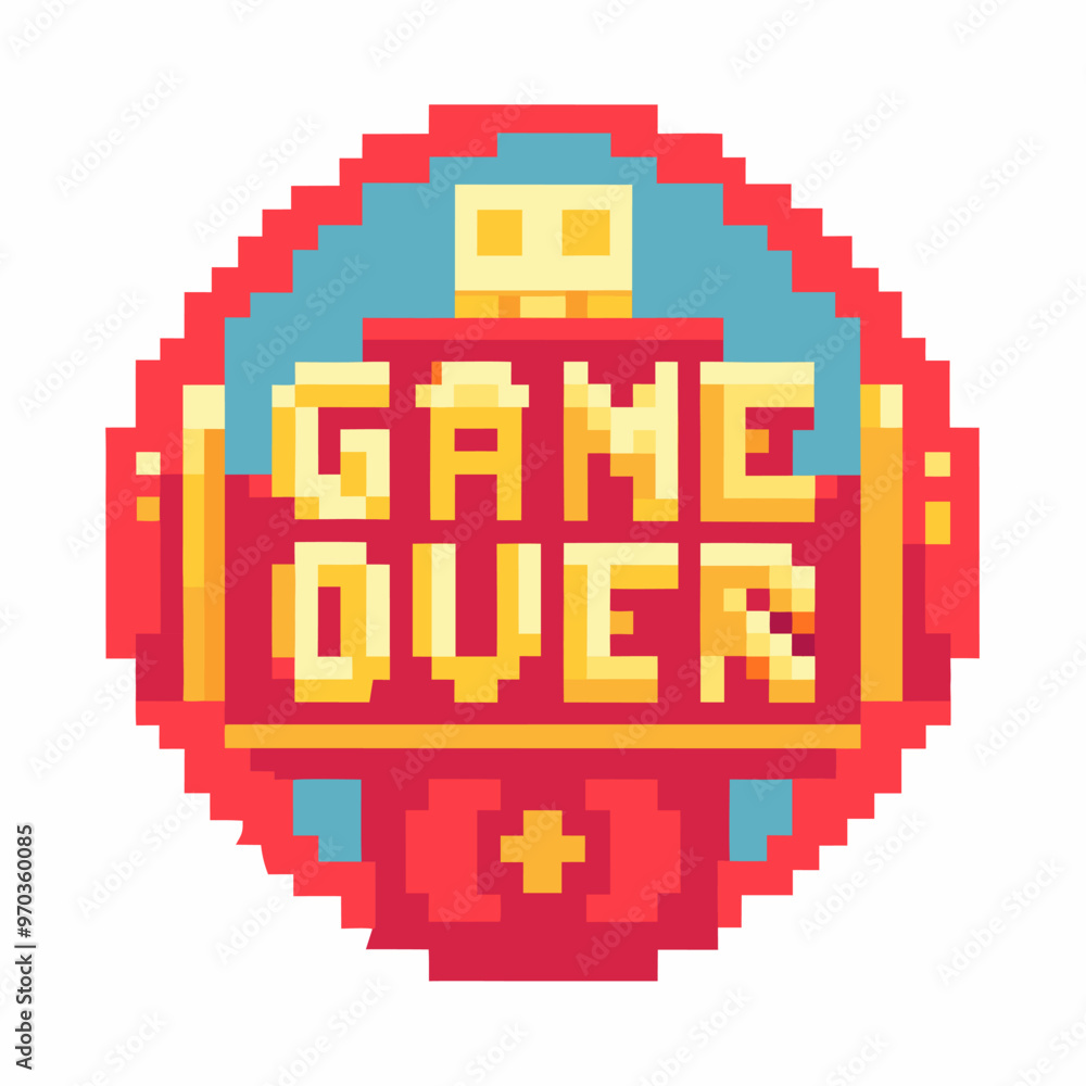 Aufkleber pixel art game over sign with retro 8 bit style and red border for video gaming themes