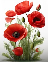 Obraz premium Vibrant red poppies against a crisp white background