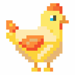 Obraz premium Colorful Pixel Art Chicken Illustration Retro Video Game Style Animal Graphic