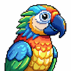 Obraz premium Colorful Pixel Art Parrot Illustration with Detailed Feathers and Vibrant Colors