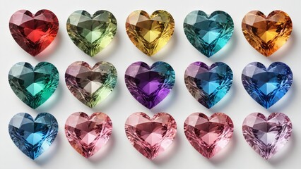 Collection nine heart-shaped gemstones arranged grid-like patter