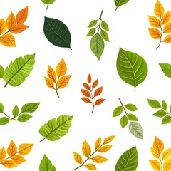 Fototapeta premium Seamless Pattern of Fresh and Vibrant Natural Leaves on a Tranquil White Background