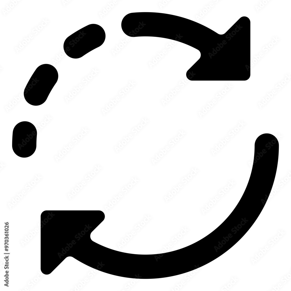 Aufkleber refresh arrow with dash line icon in solid-filled glyph style. simple reload symbol vector illustrat