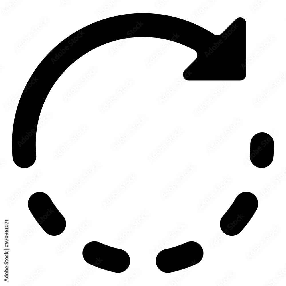 Poster reload arrow with dash line icon in solid-filled glyph style. simple refresh symbol vector illustrat