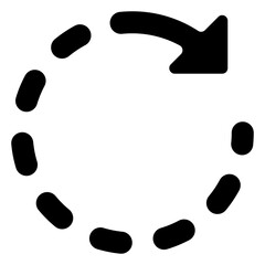 Reload arrow with dash line icon in solid-filled glyph style. Simple refresh symbol vector illustration — pixel-perfect icon.
