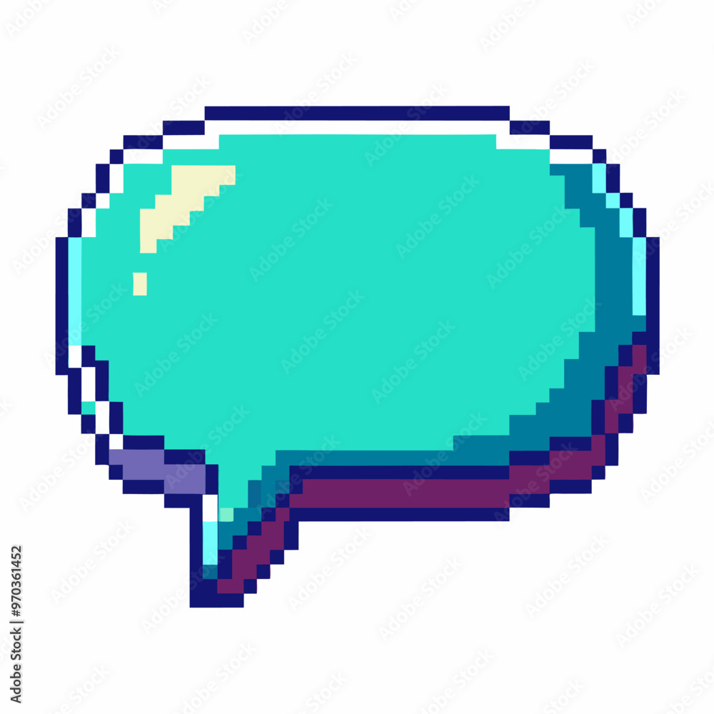 Aufkleber retro 8 bit pixel art chat bubble icon in bright teal color with gradient effect
