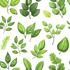 Seamless Background Pattern of Vibrant Fresh Green Leaves and Foliage