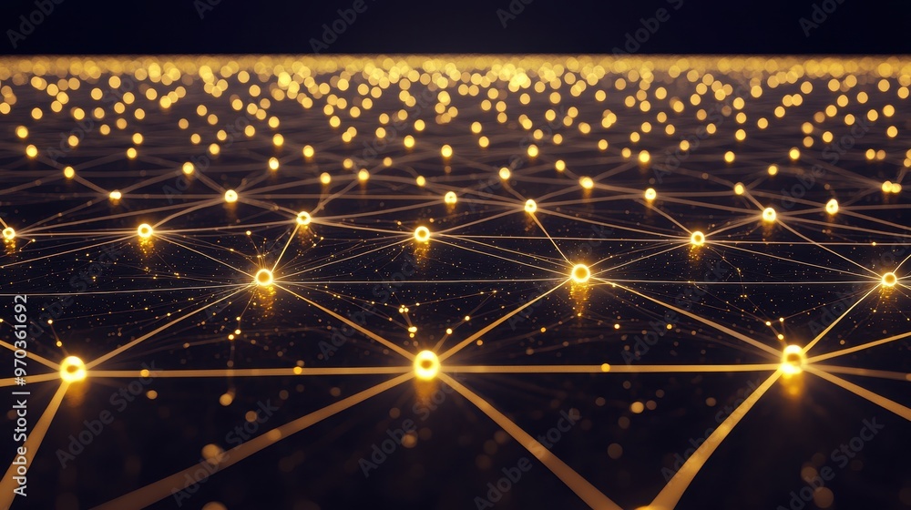 Poster abstract golden network connection dots and lines