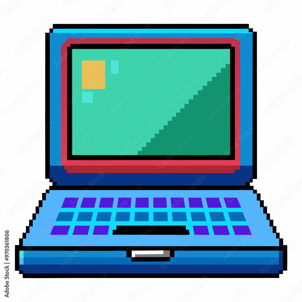 Aufkleber retro pixel art laptop icon with bright colors and simple design