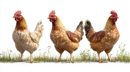 Fototapeta premium Chickens (broilers) clipart, element, 3D illustration, realistic, isolated on white background