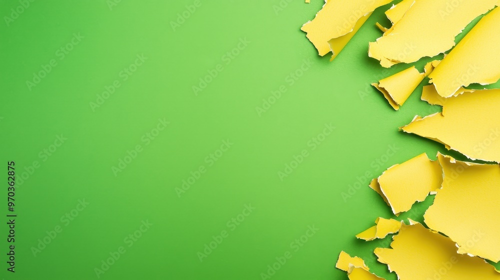 Sticker Green and Yellow Torn Paper Background