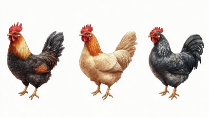 Fototapeta premium Chickens (layers) clipart, element, 3D illustration, realistic, isolated on white background
