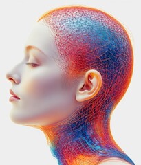 Digital illustration human head neck facing towards left PNG The