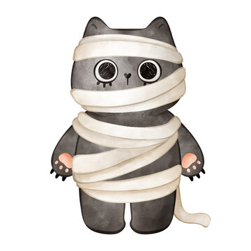 recommend clip art: Halloween illustration of a black mummy cat