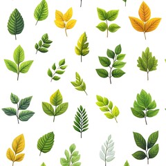 Obraz premium Seamless Natural Pattern with Fresh and Vibrant Leaves on White Background