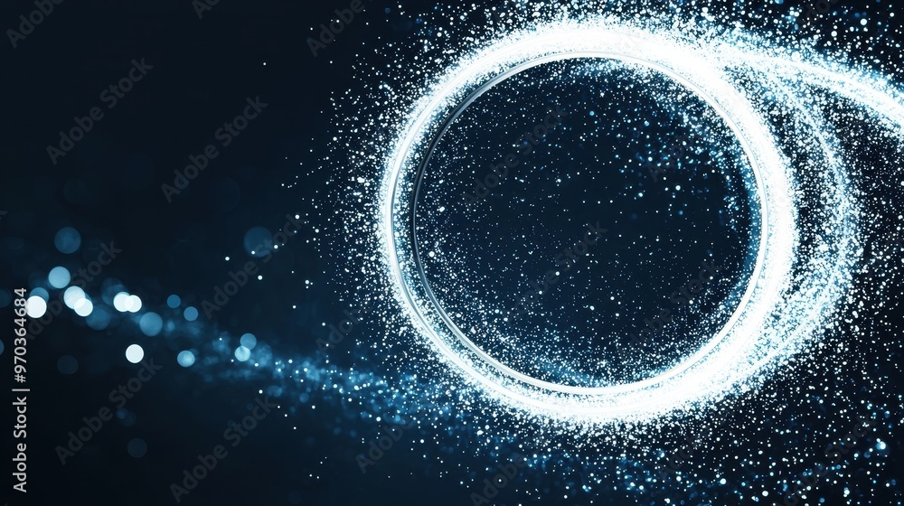 Poster abstract glowing circle with sparkles on blue background