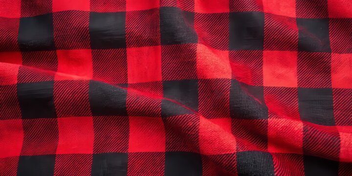 Softly rustling red and black plaid flannel shirt fabric features a timeless blend of subtle texture and classic