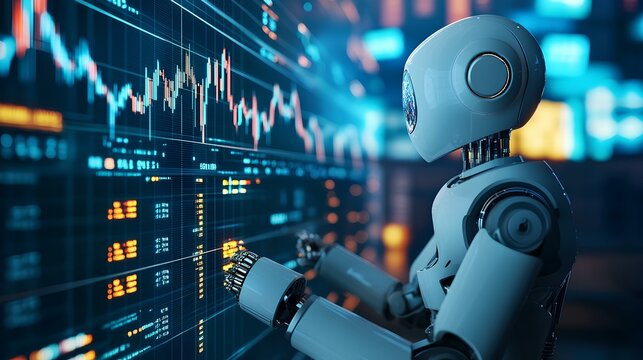 Graphical representation of trading algorithms optimizing stock trades in real-time, powered by robotics