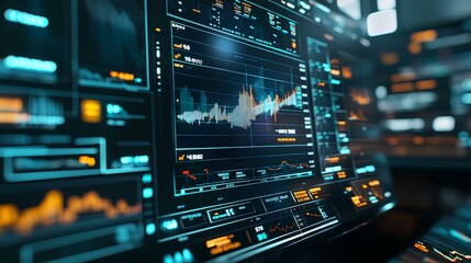 Fototapeta premium Visual interface of stock trading algorithms interacting with live market feeds on a futuristic screen