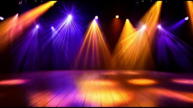 オレンジと紫のスポットライトが光る舞台の動画