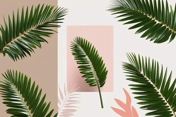 Vibrant 3D Design Montage of Lush Palm Fronds on Minimalist Backgrounds