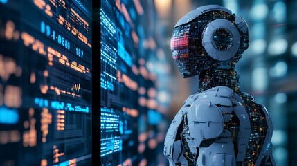 Digital representation of a robot running an algorithmic trading program, executing stock trades automatically
