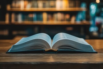 Fototapeta premium book with open pages, close up, books on the shelf in school, open book on wooden table. back to school concept, ai