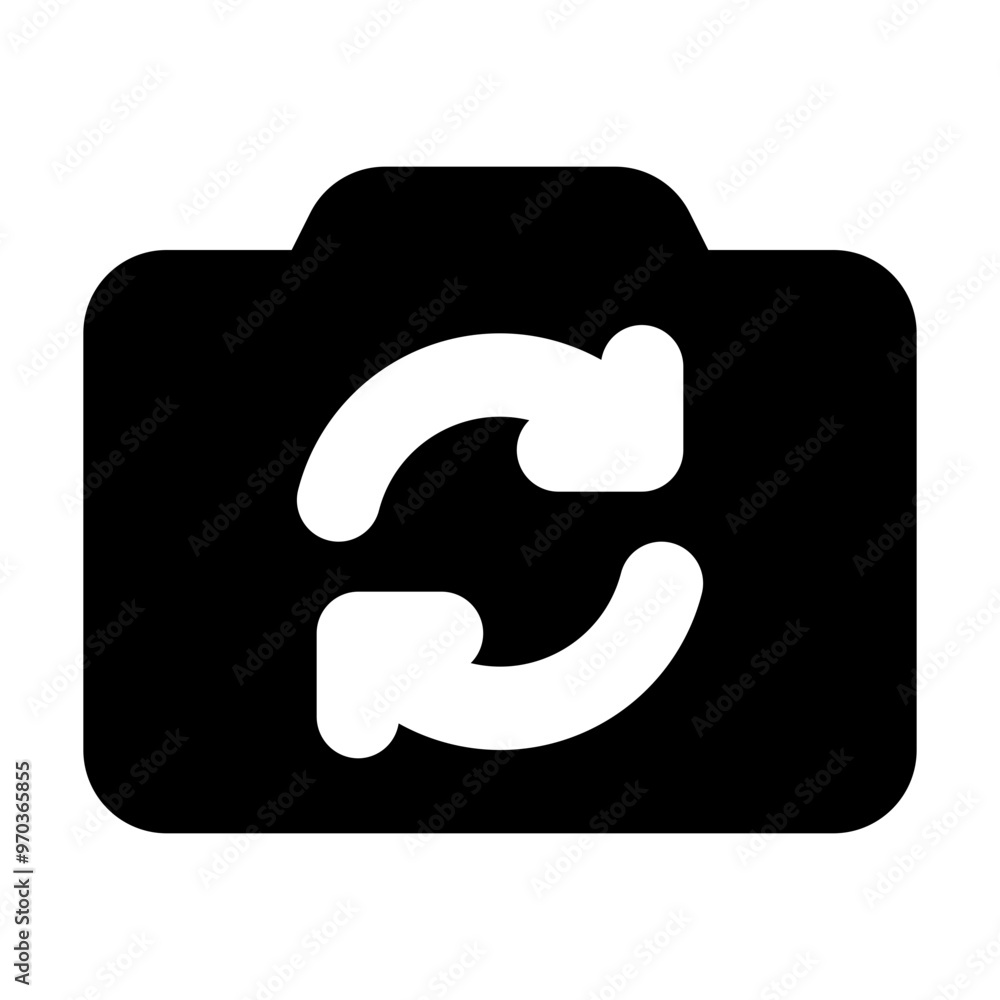 Poster camera swap icon in solid style. simple video call symbol vector illustration — pixel-perfect icon.