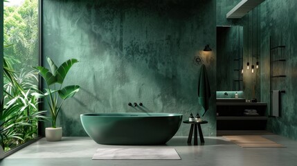 Modern dark green themed contemporary bathroom design AI generated image
