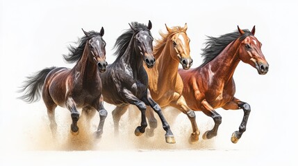Horses clipart, element, 3D illustration, realistic, isolated on white background