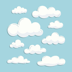 White Cloud Vector Collection on Light Blue Background