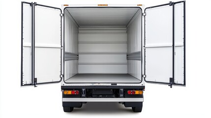 White Delivery Truck With Open Rear Doors and Empty Cargo Space