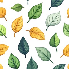 Seamless Pattern of Varied Natural Leaves on Clean White Background Representing Eco Friendly and Botanical Concept