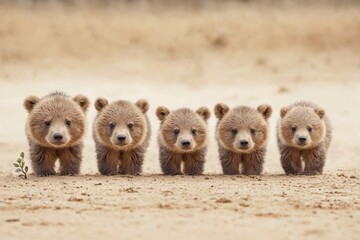 Bear Group five small animals standing line There are Cute animals to