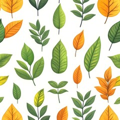 Lush Autumn Foliage Seamless Pattern on White Background