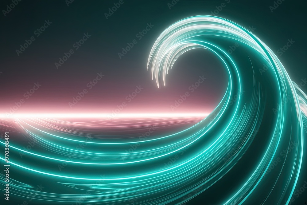 Poster futuristic ethereal teal neon wave pattern with dynamic glow and motion effects