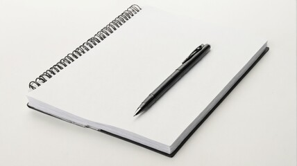 Open notebook black pen resting top it has Blank Spiral Notebook