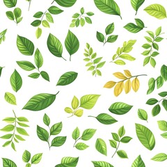 Seamless Natural Leaf Pattern on Pristine White Background