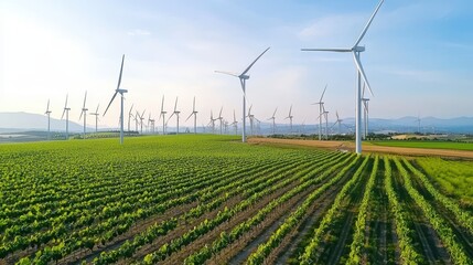 Wind Turbines in Vineyard Field  Renewable Energy
