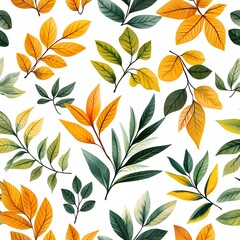 Vibrant Autumn Leaves Pattern on White Background