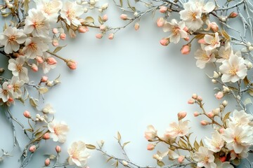 Delicate Floral Frame on a Soft Blue Background