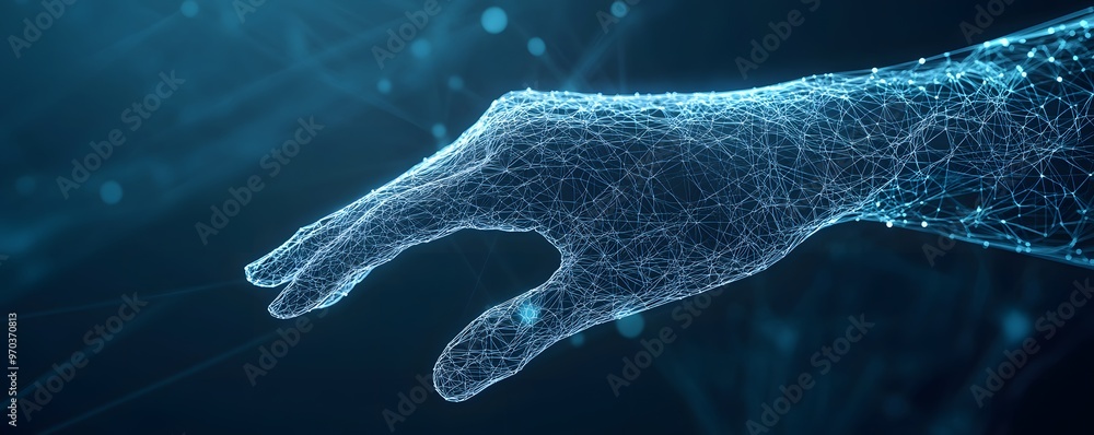 Aufkleber digital hand reaching out abstract technology network connection