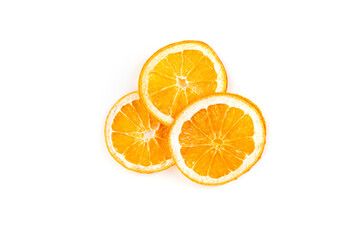 Three fruity orange slices overlapped isolated over white