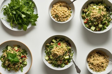 Vibrant Tabouli Salad Recipe with Fresh Herbs and Bulgur on Clean White Background