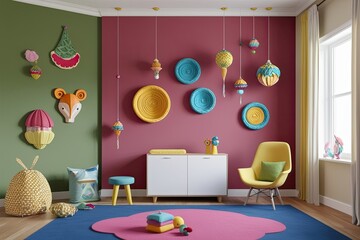 Vibrant Playroom Wall Decor Mockup Featuring Whimsical 3D Design Elements