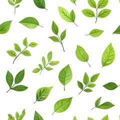 Seamless Pattern with Vibrant Green Leaves on Fresh White Background